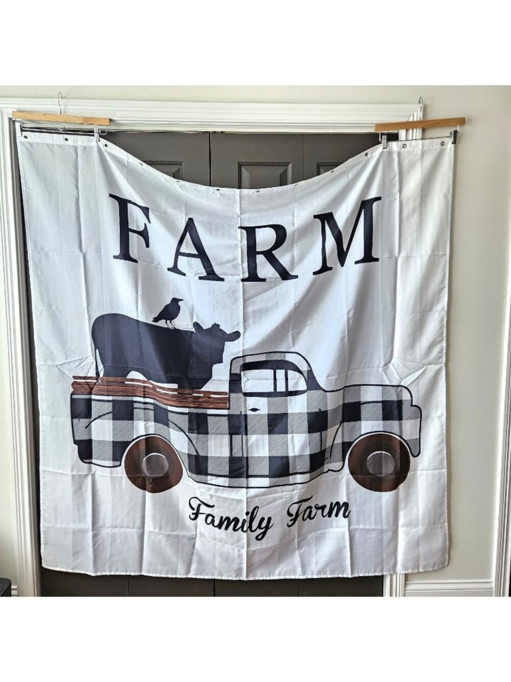 Family Farm Shower Curtain Buffalo Plaid Truck Cow Farmhouse Rustic 72 x 72 New